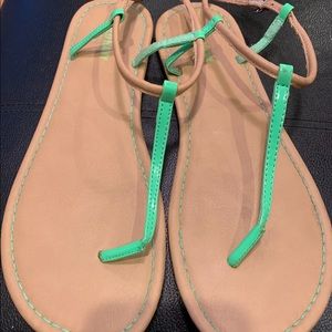 Old navy neon green & tan sandals size 10 GUC